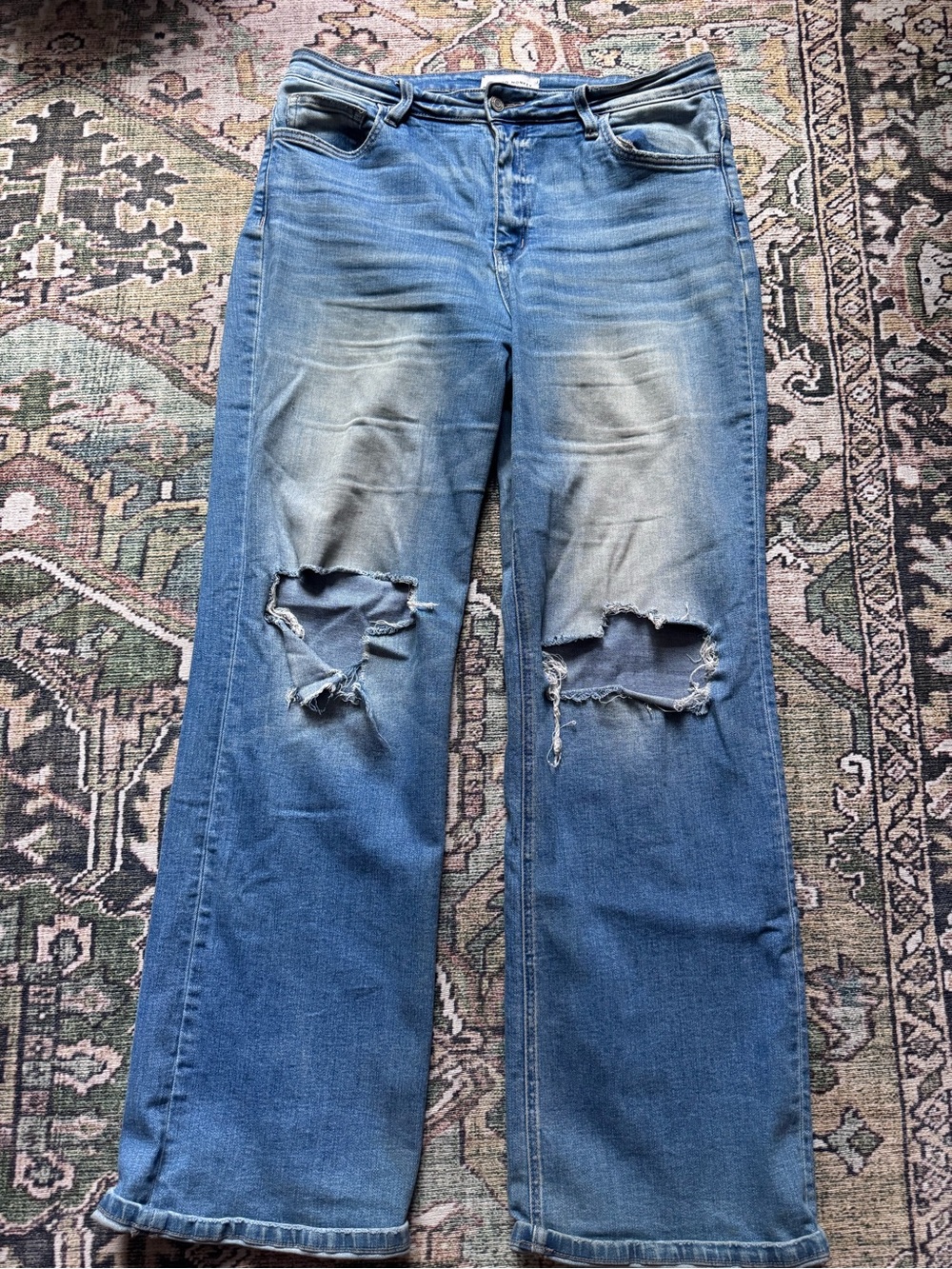 Flying Monkey Blue Distressed Women's Straight Wide-Leg Jeans Size 32